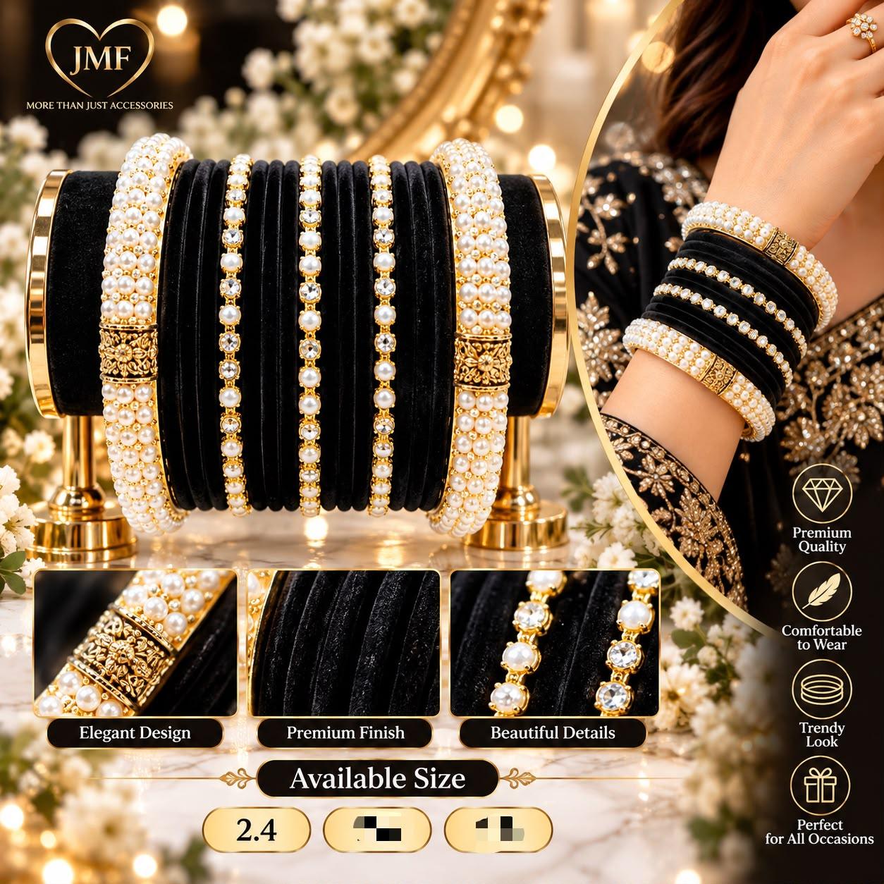 ✨ Elegant Pearl & Black Bangles ✨ 